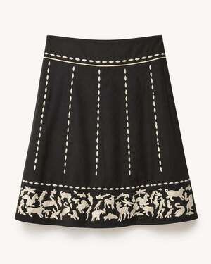 Anthropologie Lithe Parade of Animals Black and White Embroidered Cotton Skirt